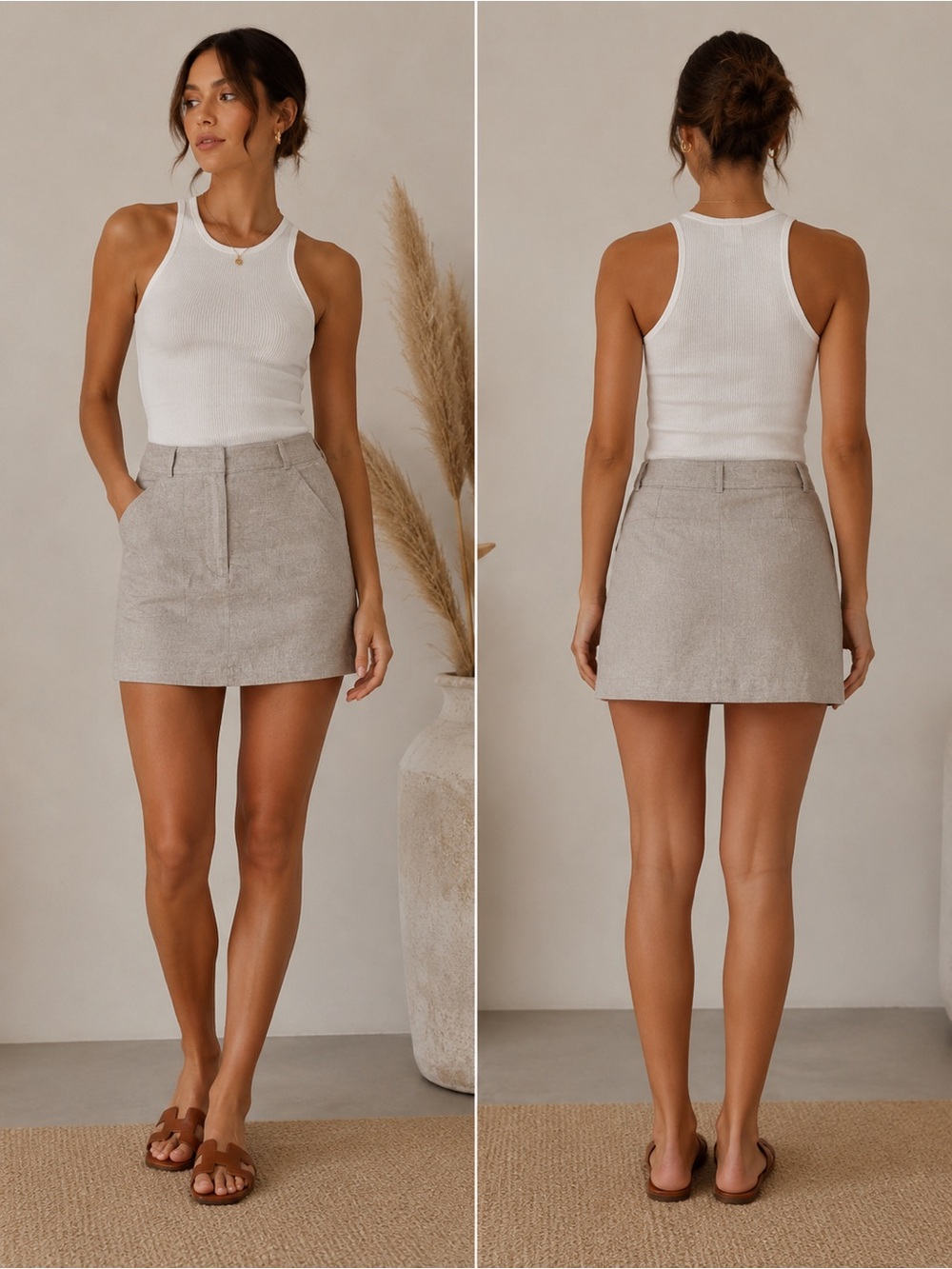 Rachel Zoe Neutral Beige Mini Skirt